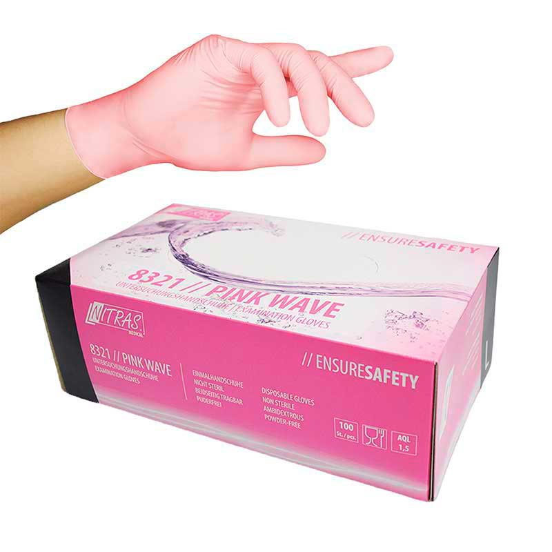 Nitras Nitril Pink Wave puderfrei Größe S (100 Stück)