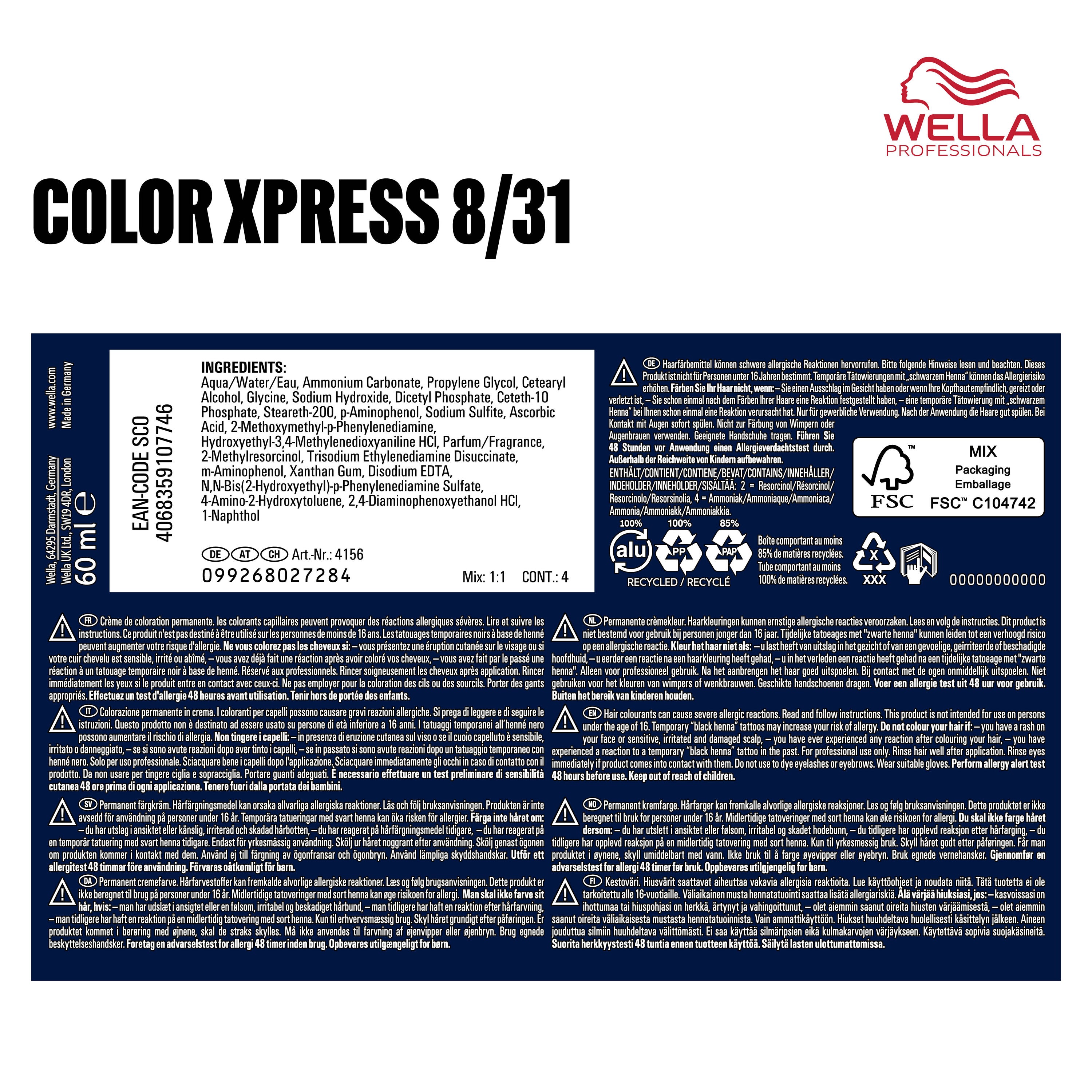 Wella Professional Color Xpress 8/31 hellblond gold-asch (60 ml)